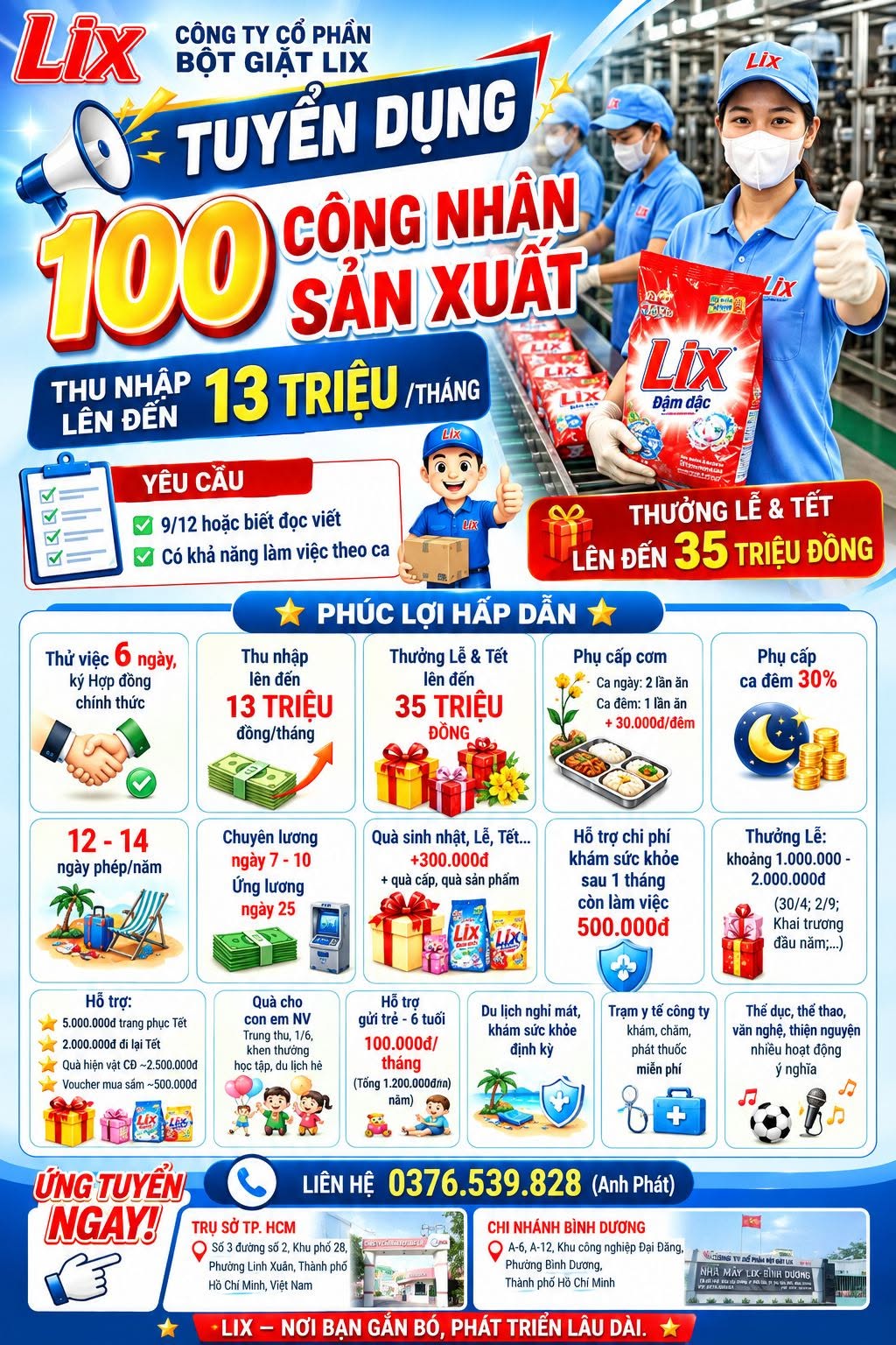 Ảnh 1 của tin: Tuyển 100 công nhân đóng gói, nhà máy Lix Bình Dương