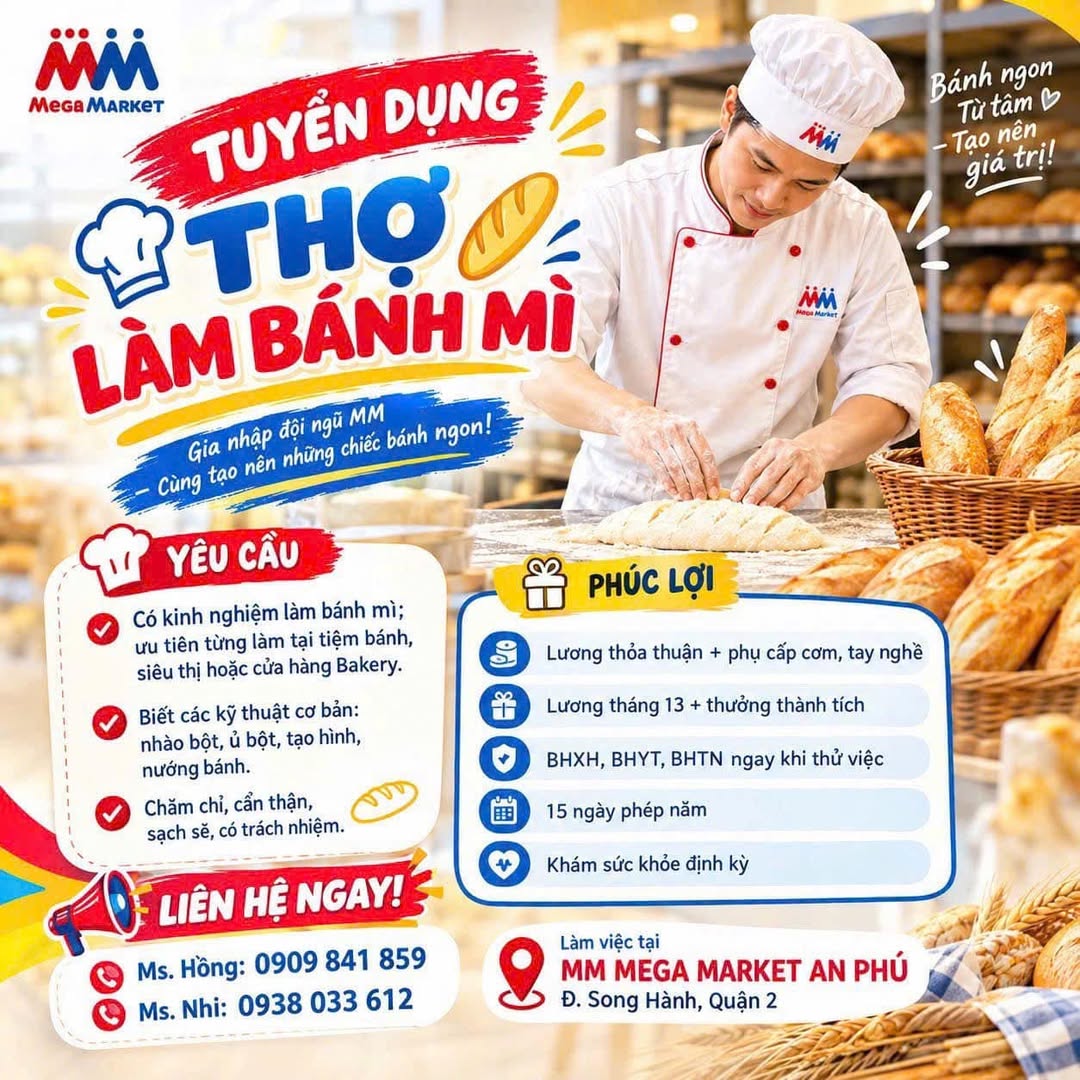 Ảnh 1 của tin: Tuyển thợ làm bánh mì, MM Mega Market Quận 2