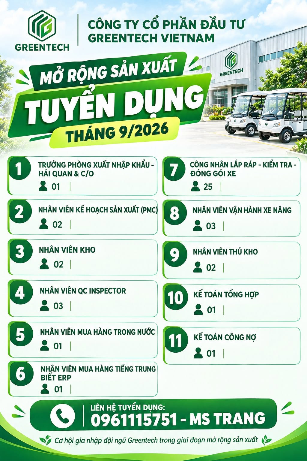 Ảnh 1 của tin: Tuyển công nhân Greentech Việt Nam Yên Dũng