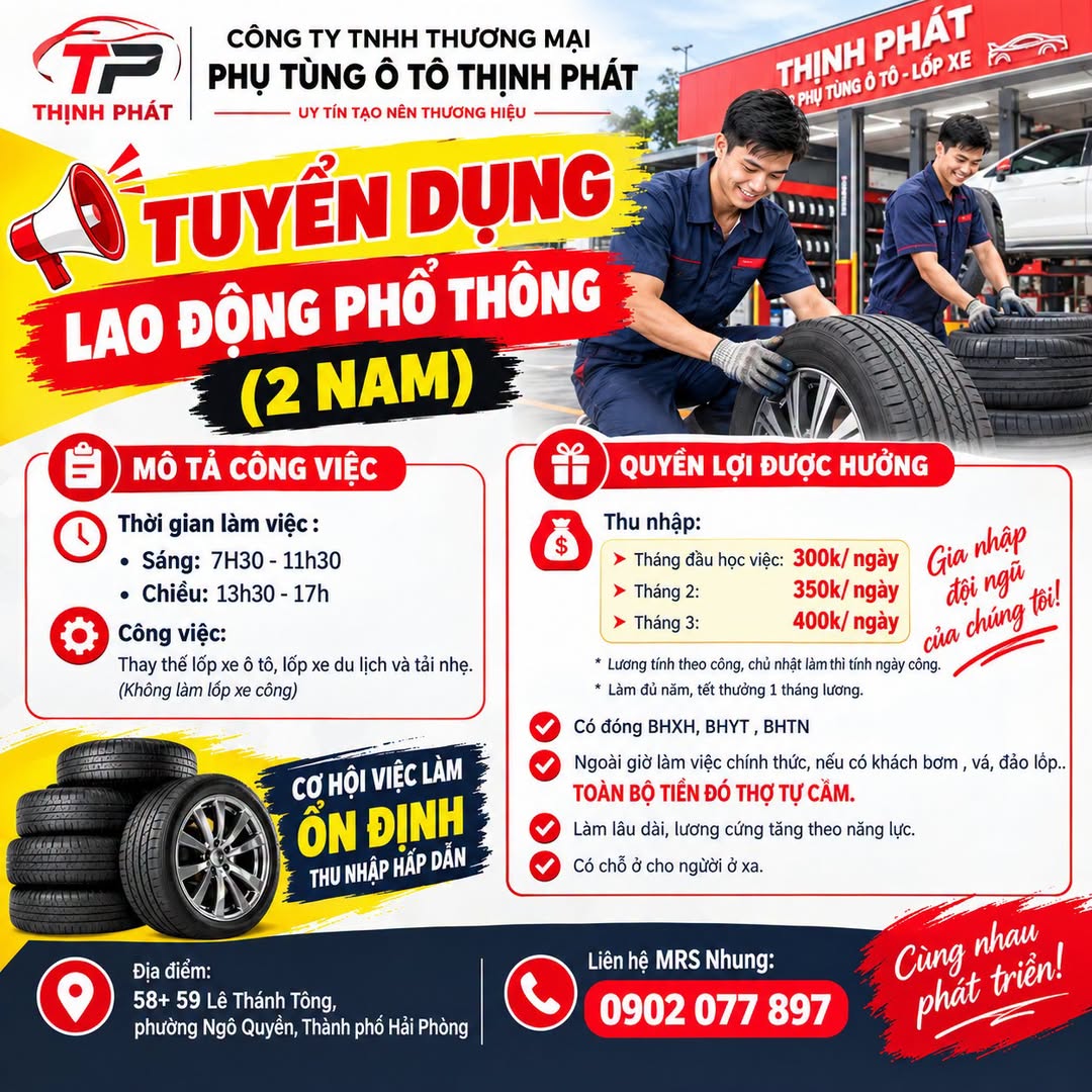 Ảnh 1 của tin: Tuyển 2 lao động phổ thông, cửa hàng phụ tùng ô tô Ngô Quyền