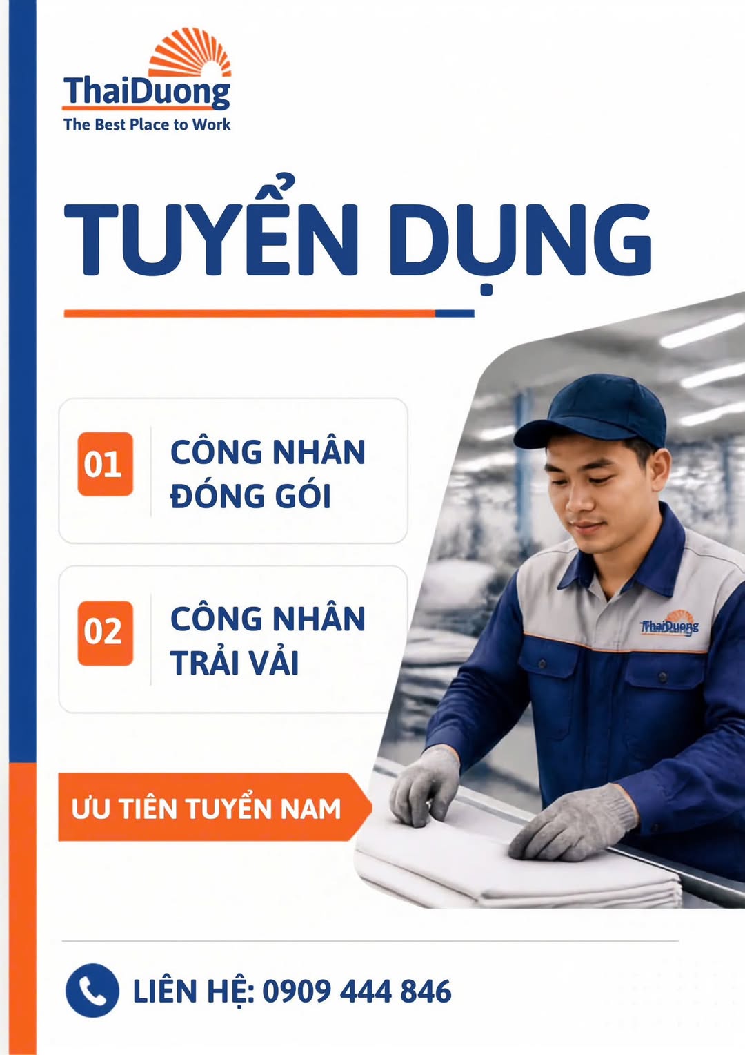Ảnh 1 của tin: Tuyển 9 công nhân may, full time, công ty Thái Dương Bình Chánh