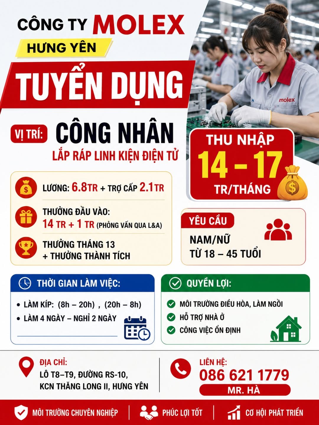 Ảnh 1 của tin: Tuyển công nhân sản xuất ca kíp, KCN Thăng Long 2 Hưng Yên