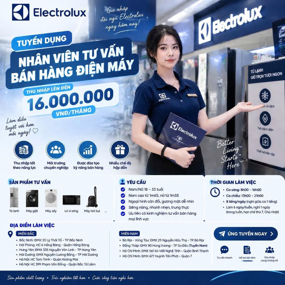 Ảnh 1 của tin: Tuyển nhân viên bán hàng điện máy, làm việc tại Hồng Bàng