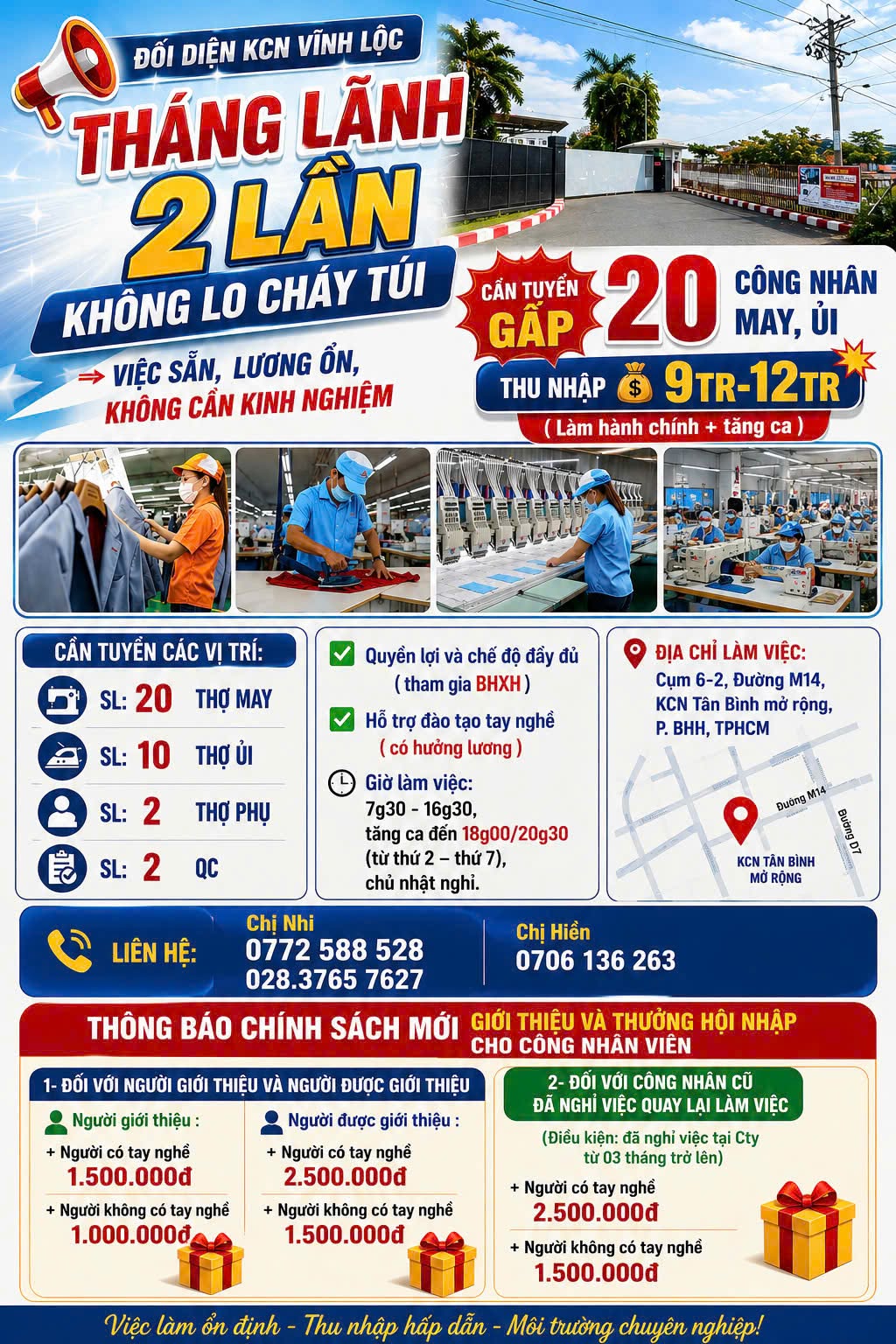 Ảnh 1 của tin: Tuyển 32 thợ may, ủi, phụ, QC, nhà máy Bình Tân